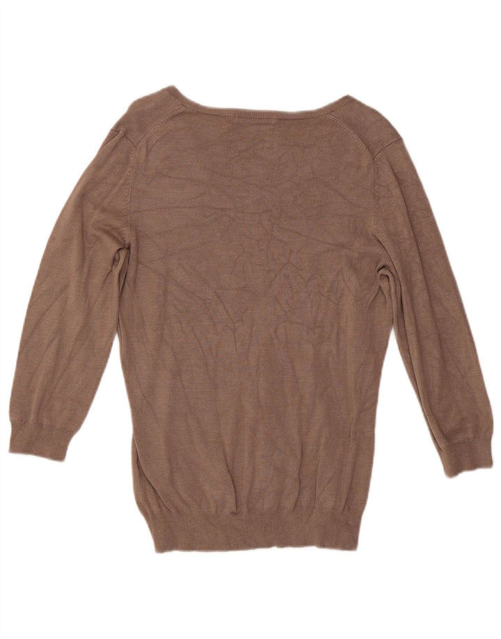 Suéter feminino Marks & Spencer com decote em V Reino Unido 12 viscose marrom médio