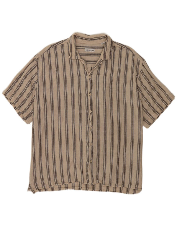 Camisa masculina de manga curta Jack & Jones XL bege listrado algodão