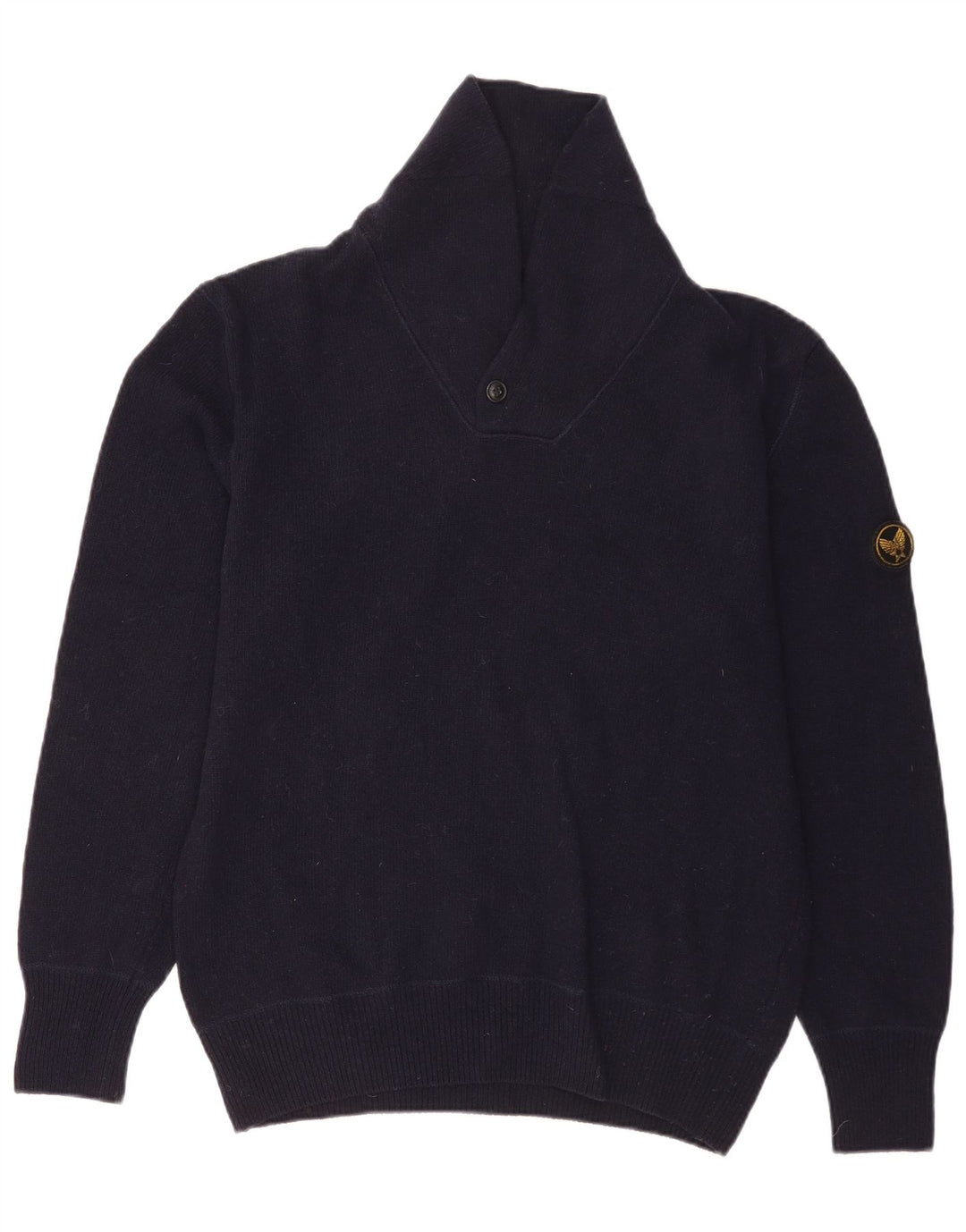 Suéter masculino Avirex com gola xale, lã Merino azul marinho médio