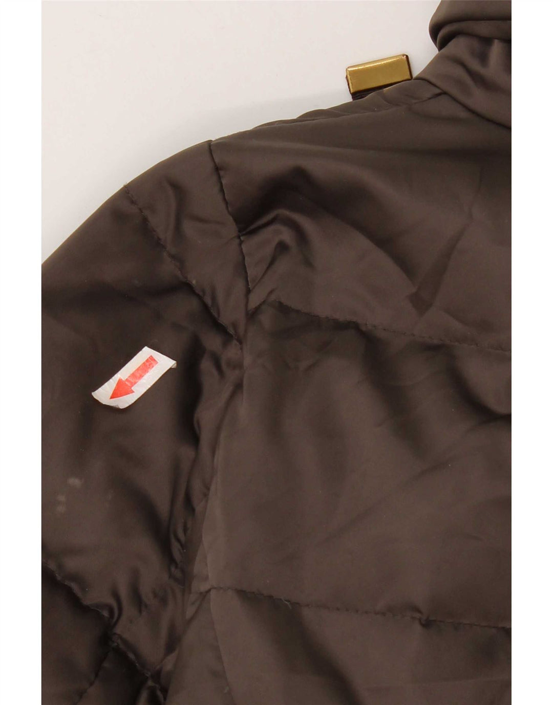 Casaco acolchoado com capuz feminino Zara UK 12 poliéster marrom médio