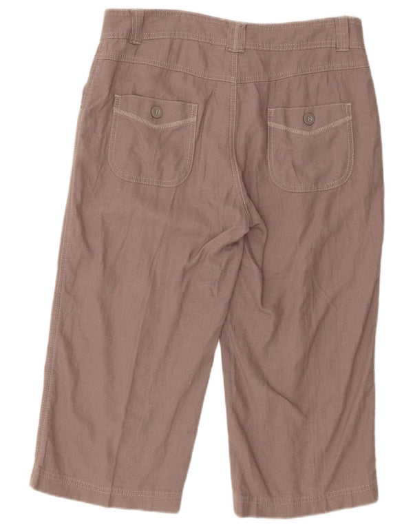 Calça capri feminina Marks & Spencer Reino Unido 12 grande W33 L19 linho marrom