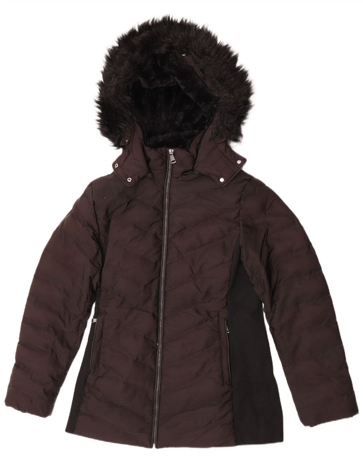 Jaqueta acolchoada com capuz feminina Zara UK 14 grande preta