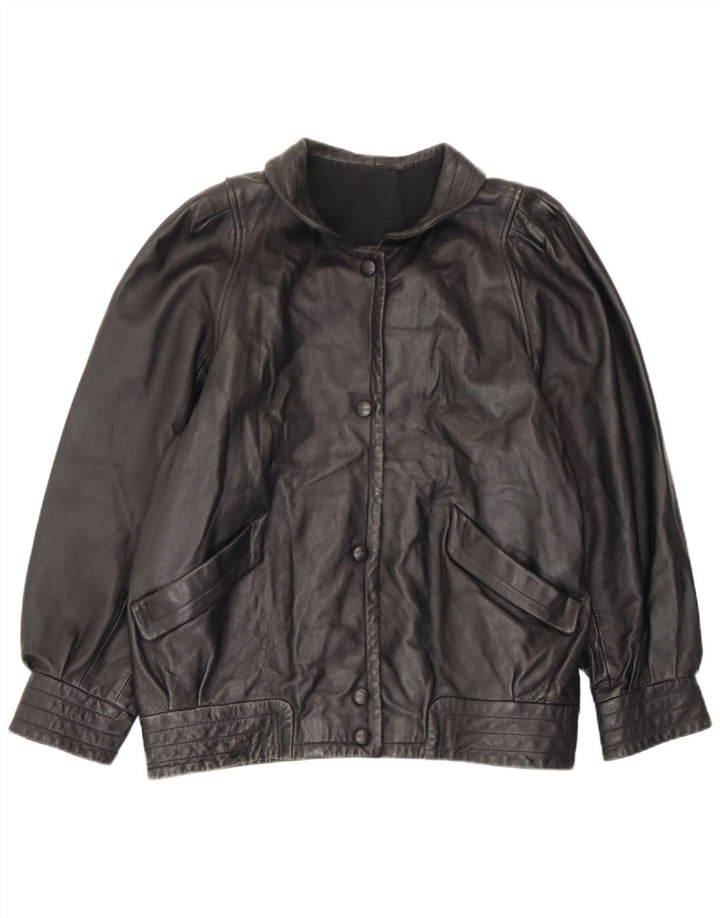 Jaqueta de couro feminina vintage UK 14 grande preta