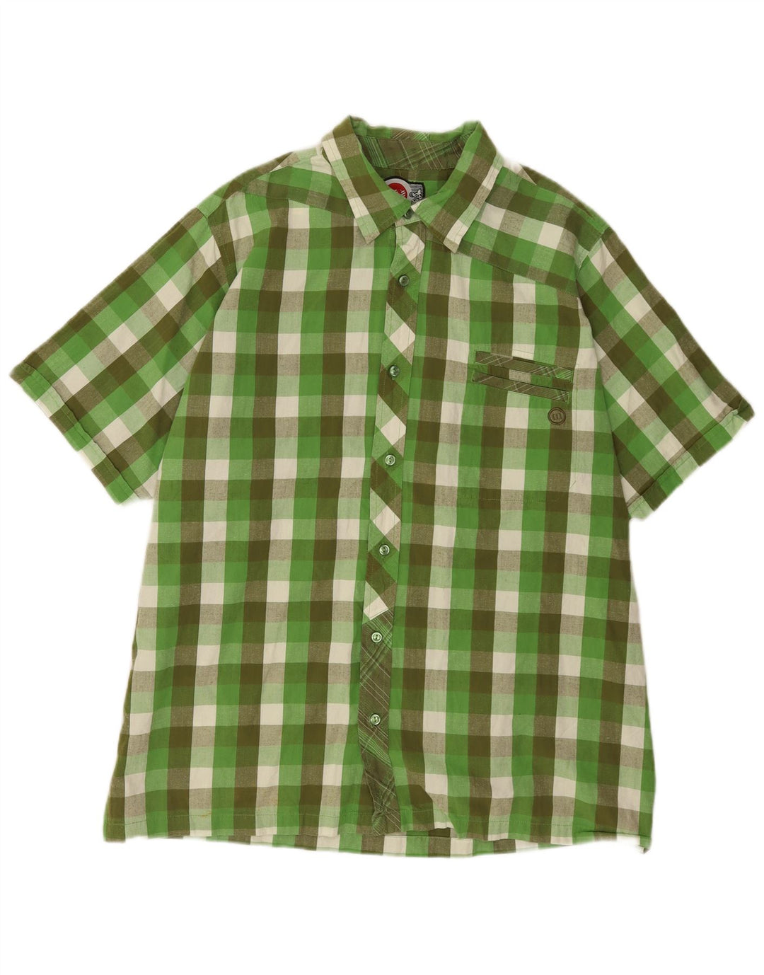 Animal Mens Camisa de manga curta 2XL Algodão xadrez verde