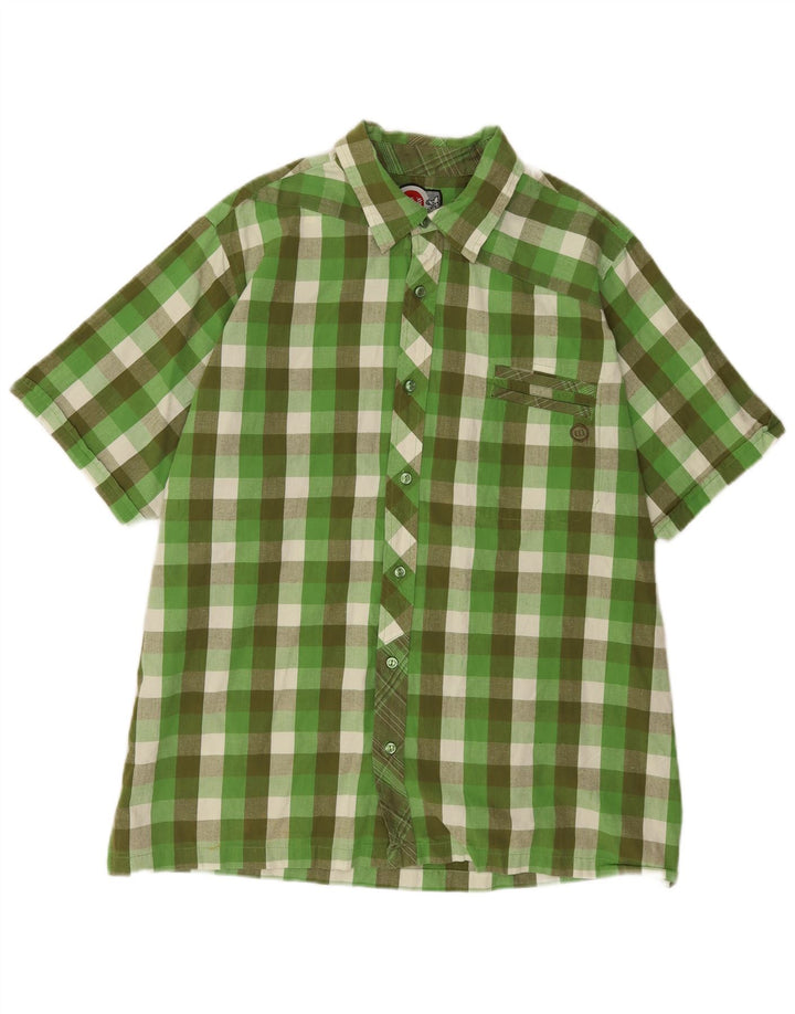 Animal Mens Camisa de manga curta 2XL Algodão xadrez verde
