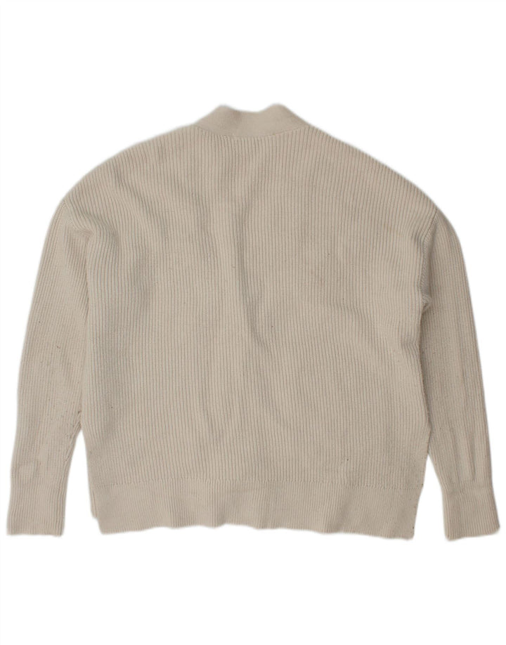 Suéter cardigã feminino grande da Zara Reino Unido 10 viscose branca pequena
