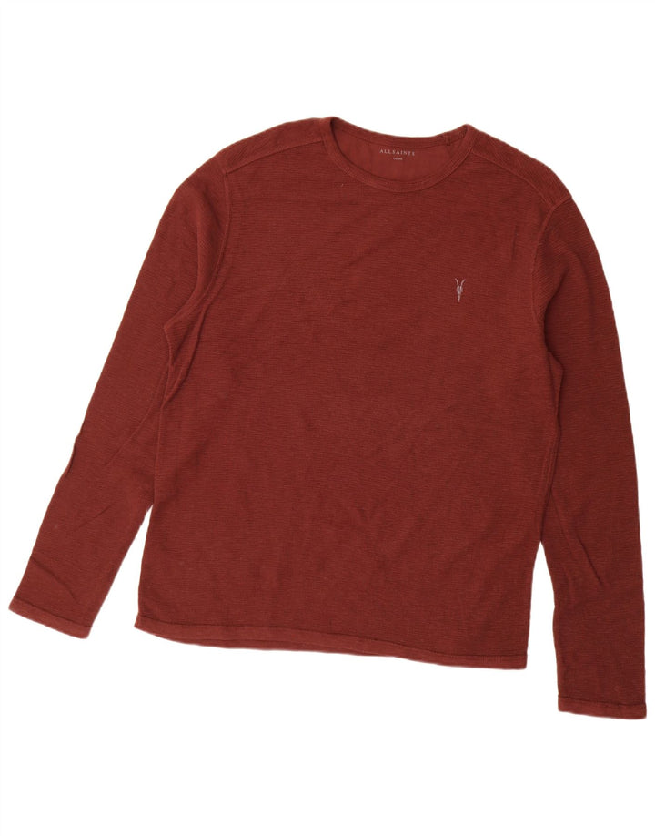All Saints Top masculino de manga comprida grande algodão marrom