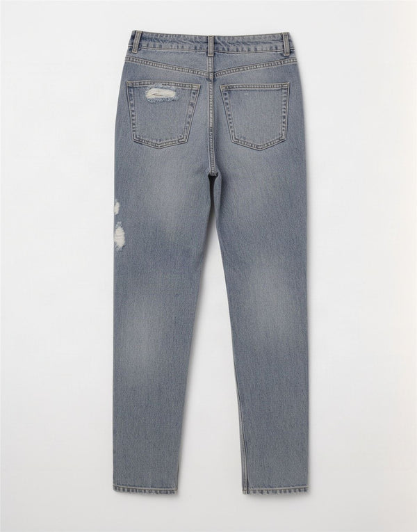 Calça jeans feminina Topshop Mom Distressed Tapered W26 L28 algodão azul