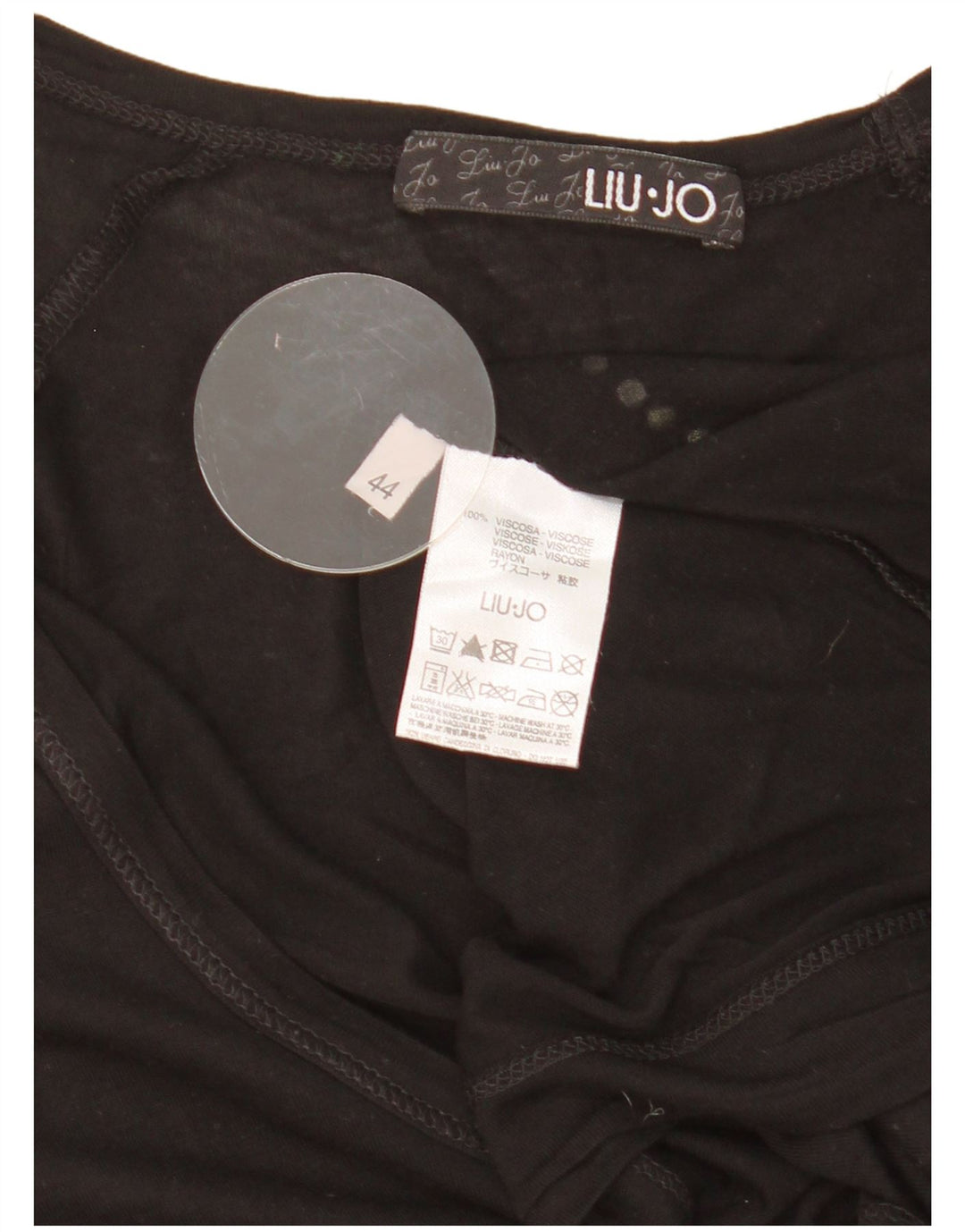 Liu Jo Top gráfico feminino manga comprida IT 44 viscose preta média