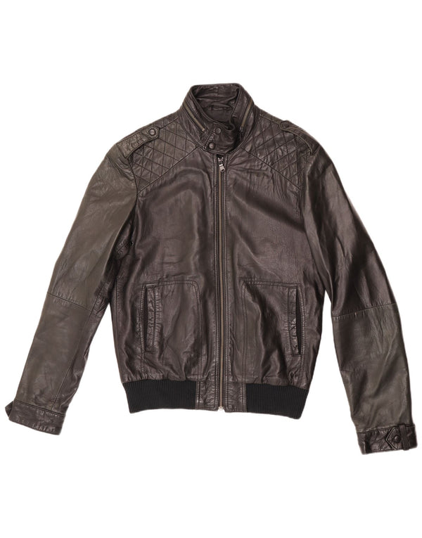 Jaqueta de couro masculina ZARA UK 38 couro preto médio