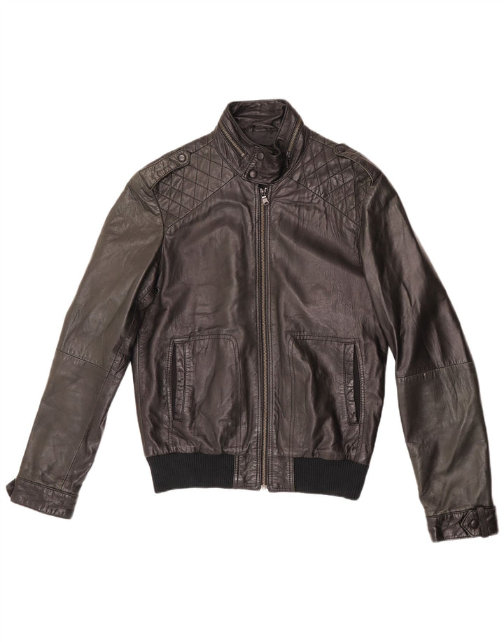 Jaqueta de couro masculina ZARA UK 38 couro preto médio