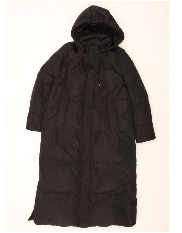 Casaco acolchoado com capuz grande Zara feminino UK 14 poliéster preto médio