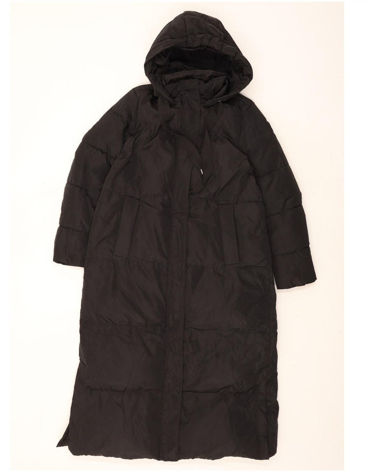 Casaco acolchoado com capuz grande Zara feminino UK 14 poliéster preto médio
