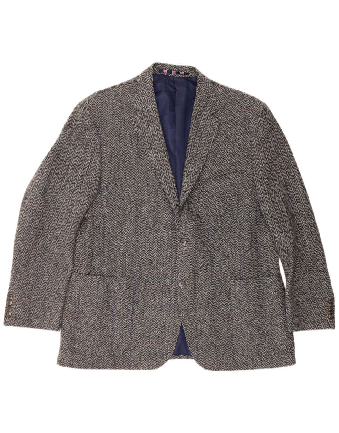 Jaqueta blazer masculina de 2 botões Marks & Spencer Reino Unido 46 XL lã espinha de peixe cinza