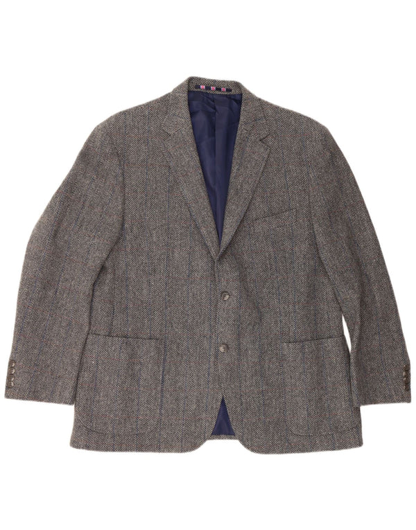 Jaqueta blazer masculina de 2 botões Marks & Spencer Reino Unido 46 XL lã espinha de peixe cinza