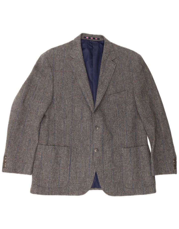 Jaqueta blazer masculina de 2 botões Marks & Spencer Reino Unido 46 XL lã espinha de peixe cinza