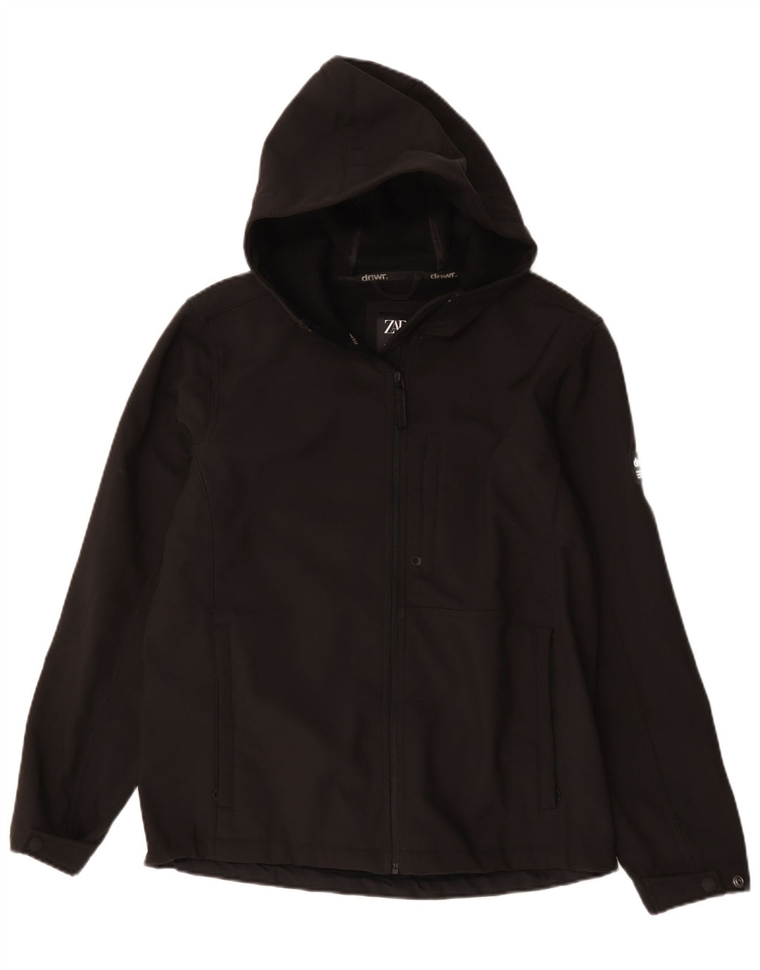 Jaqueta corta-vento masculina Zara com capuz Reino Unido 40 grande poliéster preto