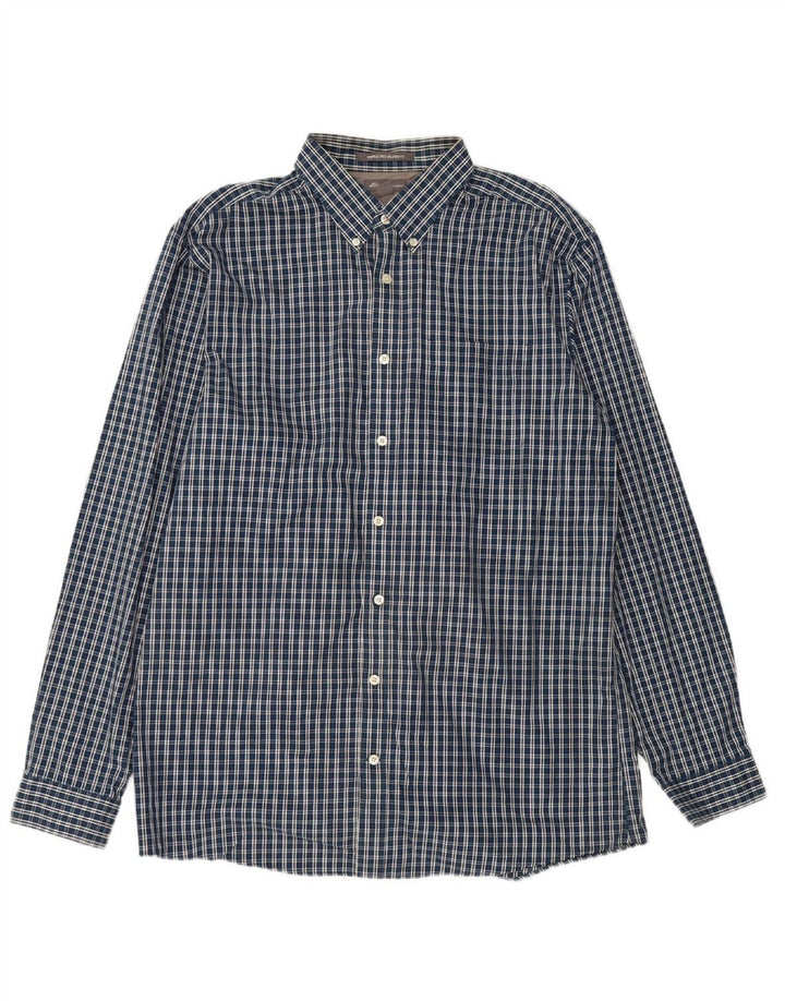 EDDIE BAUER Mens Tall Relaxed Fit Shirt Large Navy Blue Check Cotton Vintage Eddie Bauer and Second-Hand Eddie Bauer from Messina Hembry 