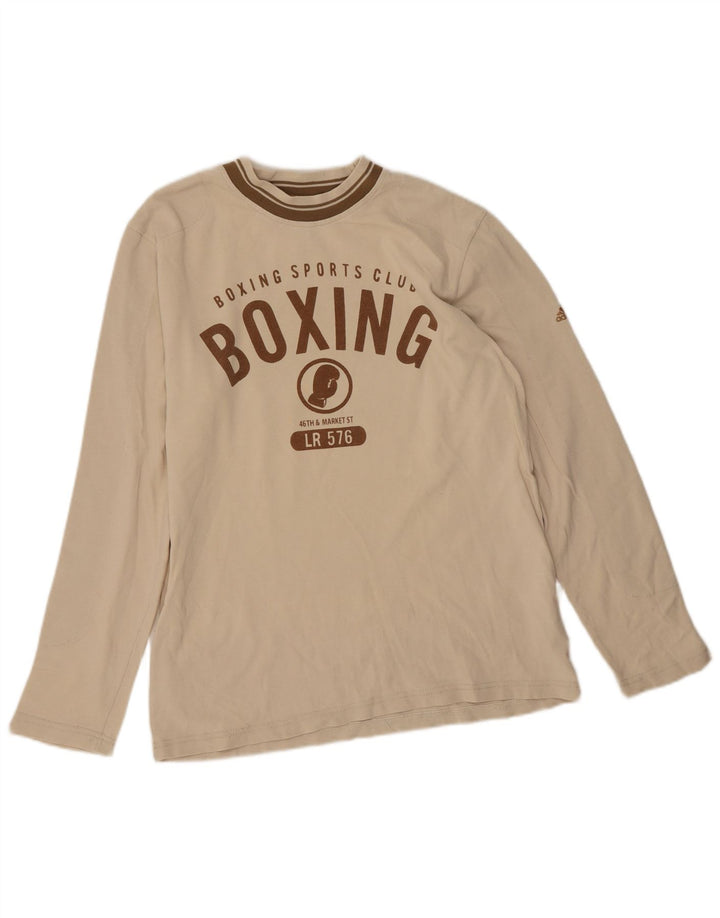 Adidas masculino gráfico top manga longa pequeno bege colorblock algodão