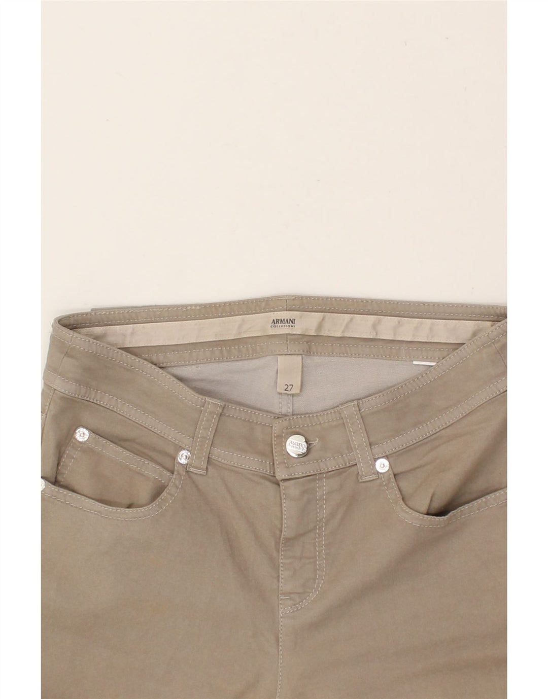 ARMANI Womens Slim Casual Trousers W27 L31  Beige Cotton Vintage Armani and Second-Hand Armani from Messina Hembry 
