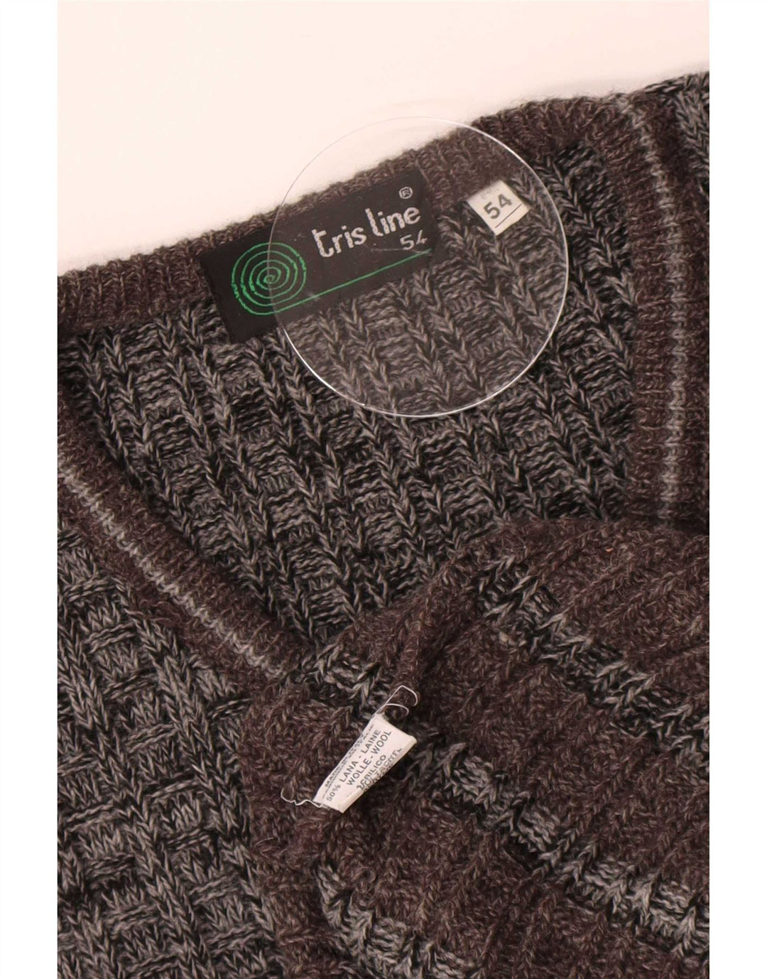 Suéter masculino Tris Line com decote em V IT 54 XL lã listrada cinza