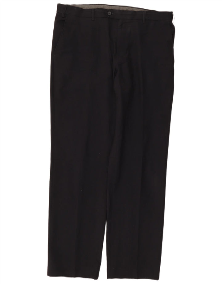 Calça masculina de ajuste regular MARKS & SPENCER W36 L33 azul marinho poliéster