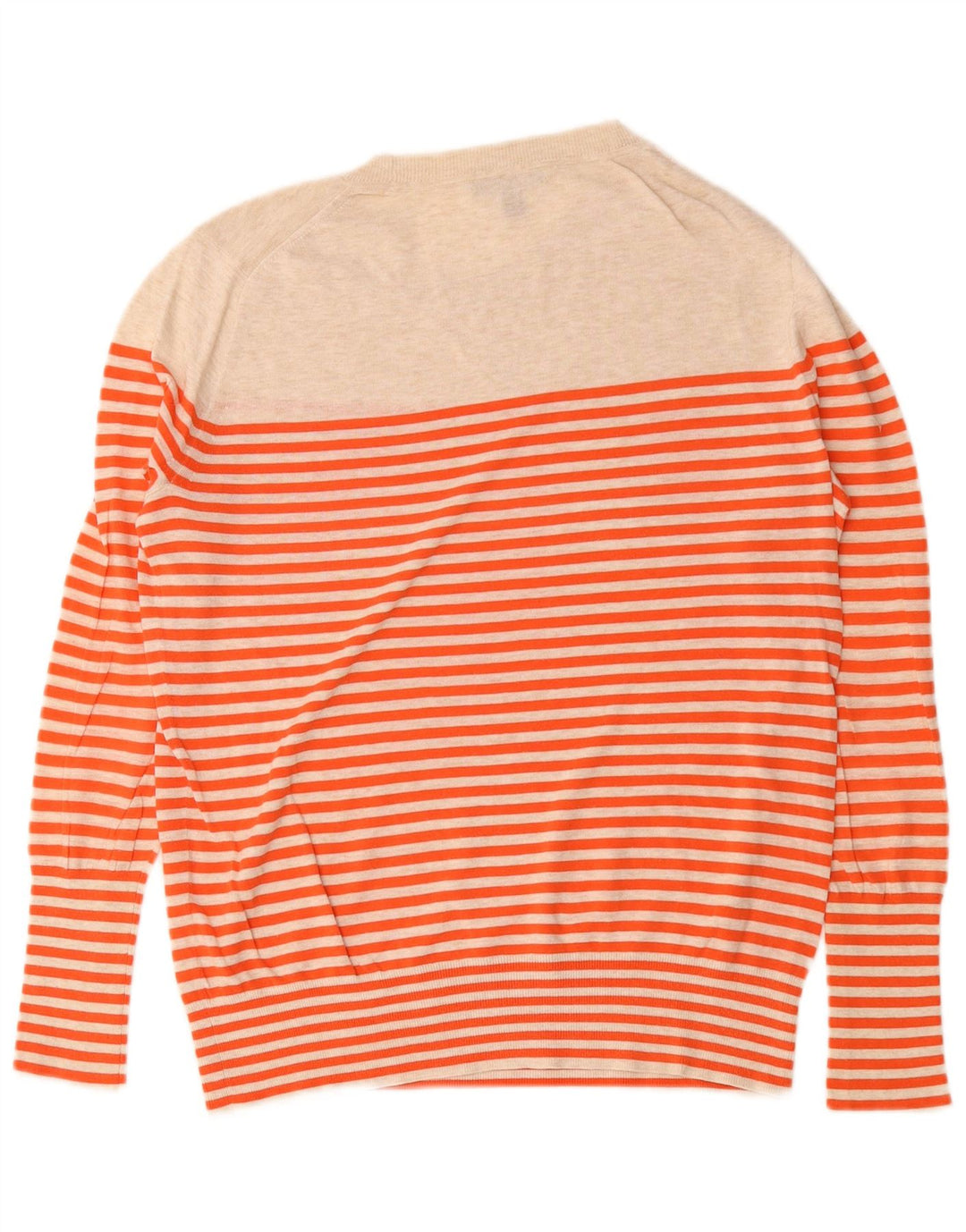 J. Crew Suéter feminino com gola redonda EUA 6 algodão listrado bege médio