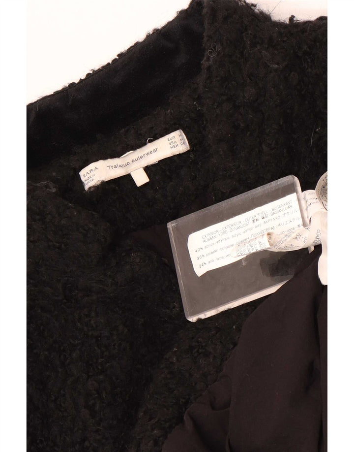 Zara Womens Teddy Open Overcoat UK 14 Médio Preto Acrílico
