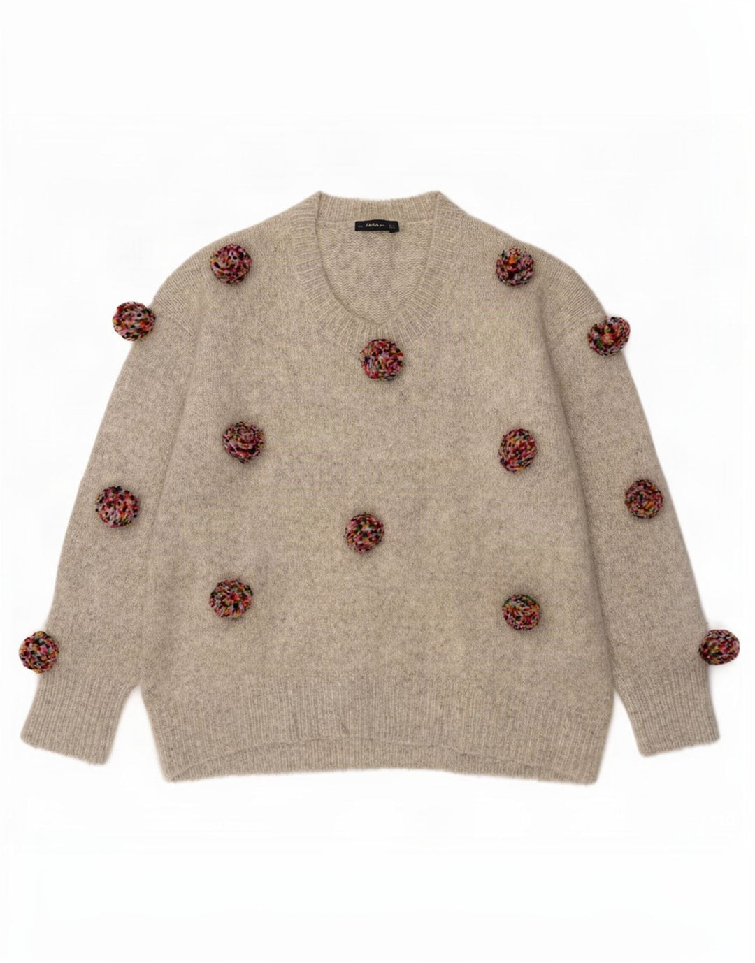 Zara Suéter feminino oversized com gola redonda Reino Unido 10 pequeno cinza manchado
