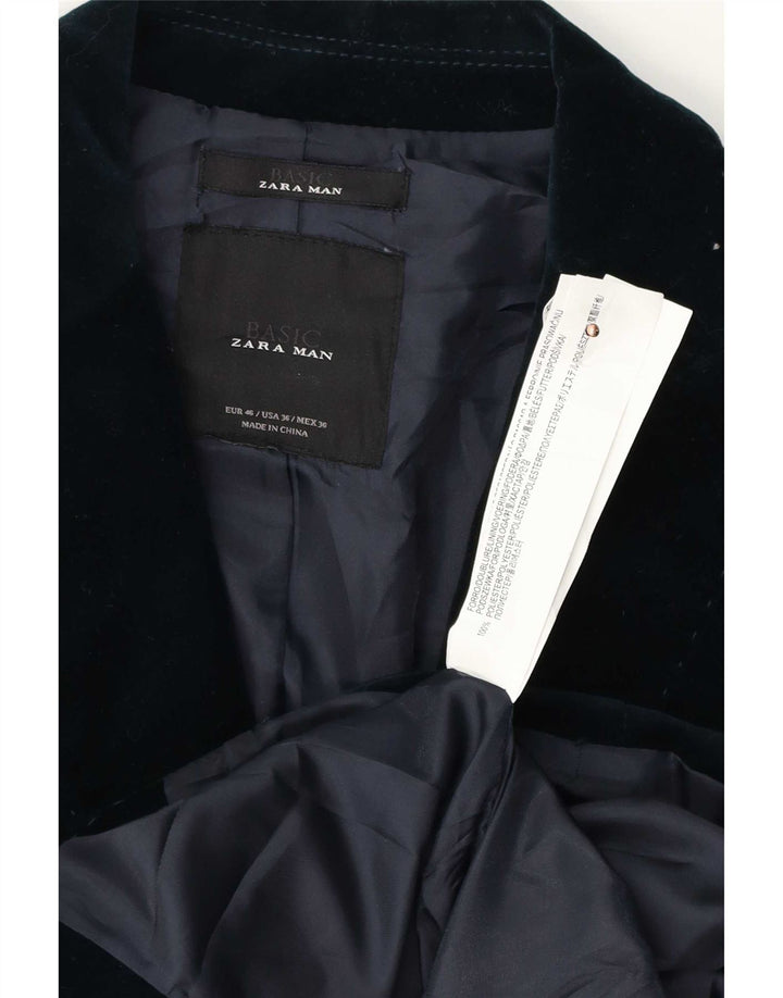 Zara Jaqueta blazer masculina de veludo com 2 botões UE 46 pequena azul marinho poliéster