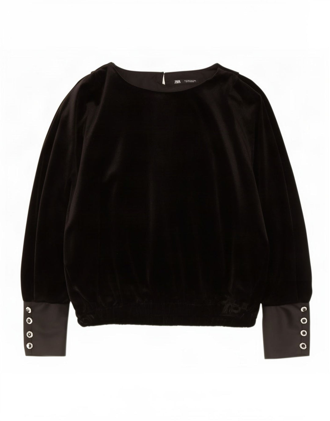Blusa feminina de veludo de manga comprida grande Zara Reino Unido 14 médio preto