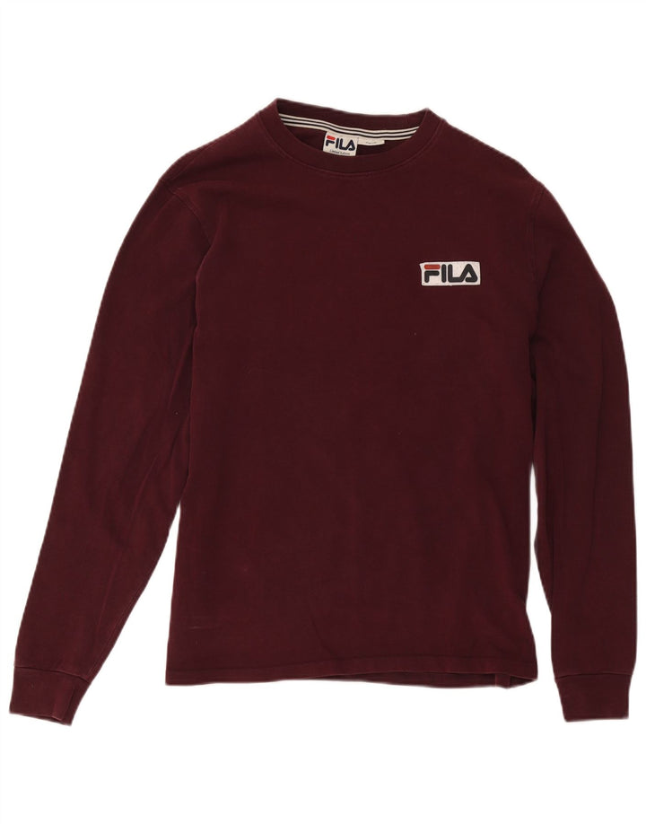Fila Mens Top Manga Longa Pequeno Algodão Borgonha
