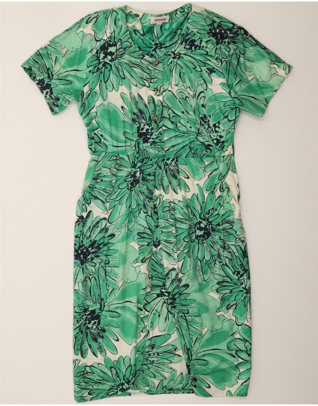 INCOM Womens Sheath Dress IT 44 Medium Green Floral Vintage Incom and Second-Hand Incom from Messina Hembry 