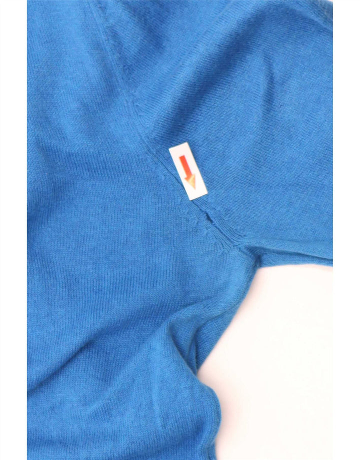 Crew Clothing Suéter masculino com decote em V pequeno algodão azul
