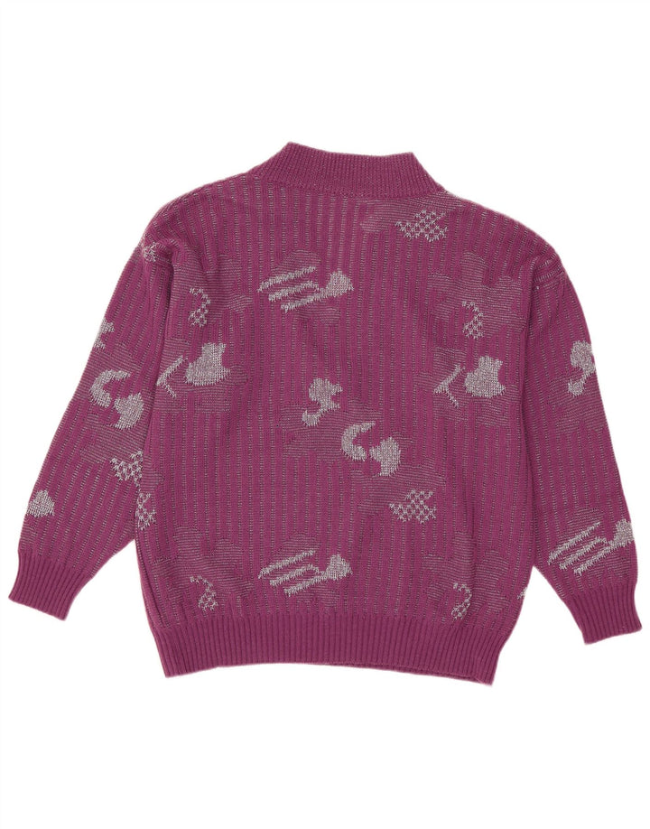 Suéter feminino vintage com decote em V IT 44 acrílico roxo médio