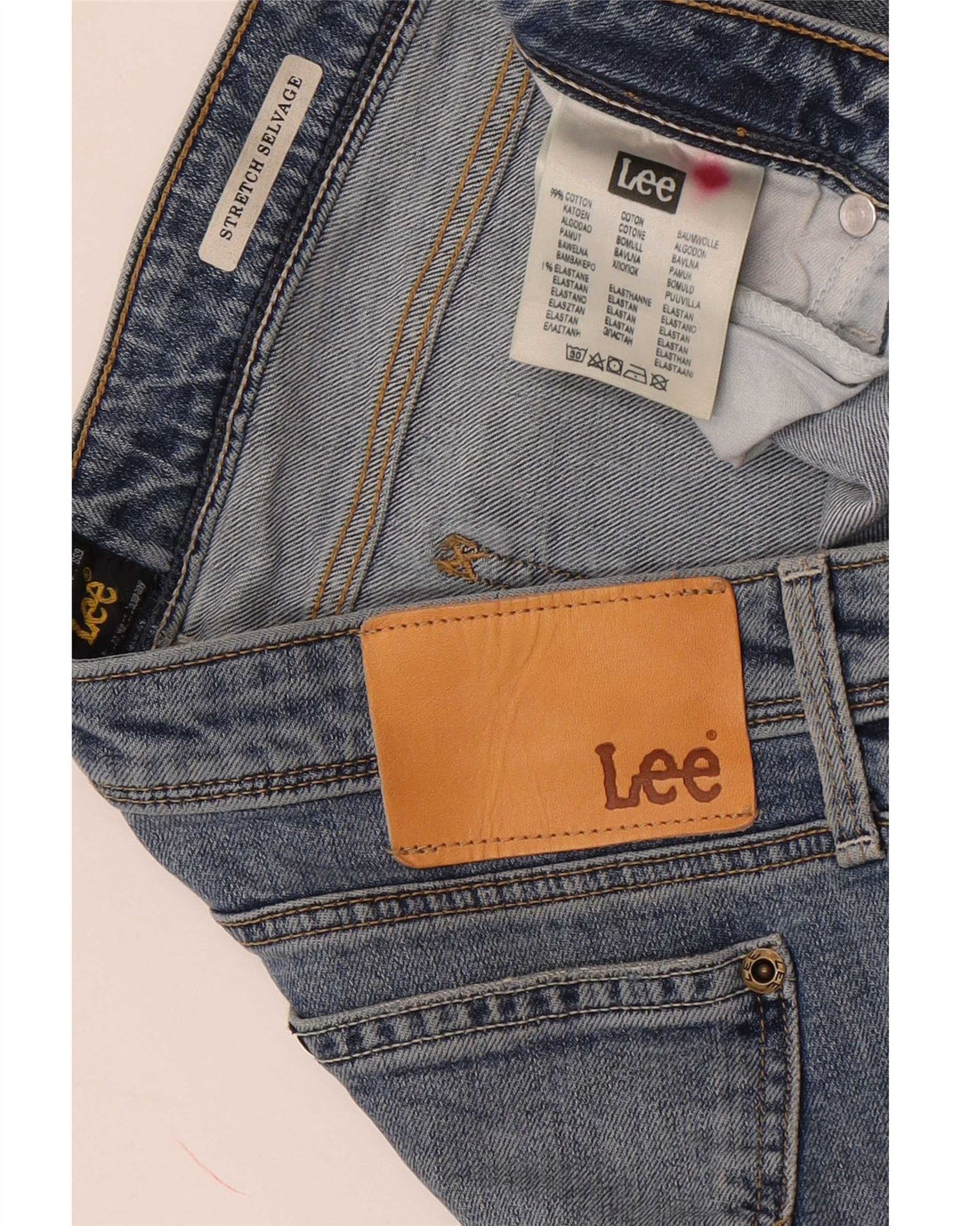 Lee Mens Selvage Stretch Slim Jeans W29 L31 Azul Algodão