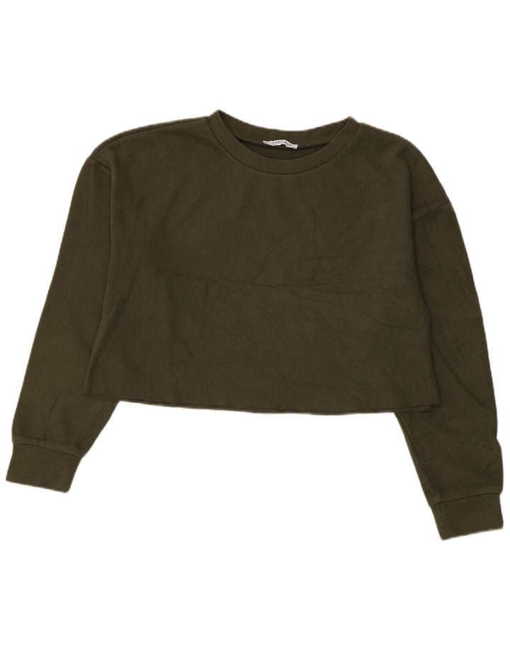 Zara Womens Crop Oversized Moletom Jumper Reino Unido 10 Pequeno Caqui