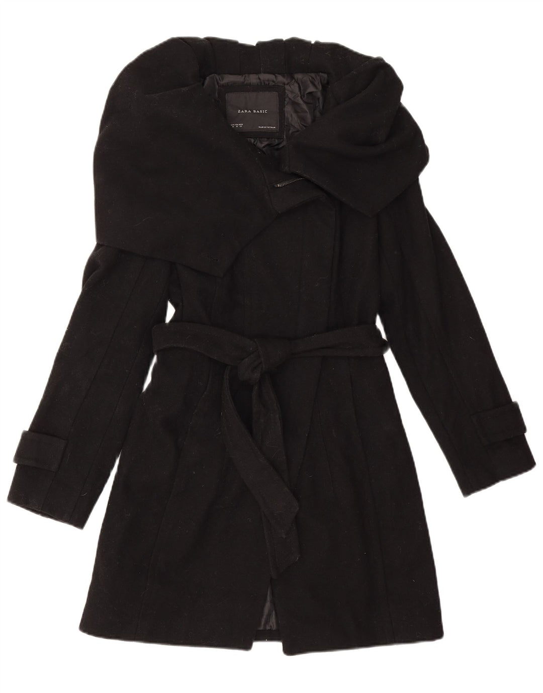 Zara Womens Trench Coat UK 12 Médio Lã Preta