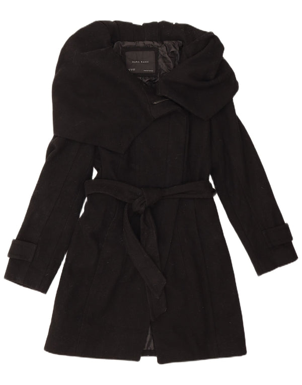 Zara Womens Trench Coat UK 12 Médio Lã Preta