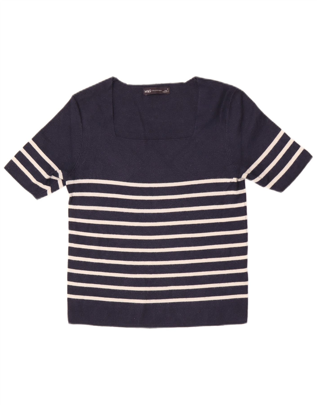 Top curto feminino Marks & Spencer UK 12 viscose listrada azul marinho médio