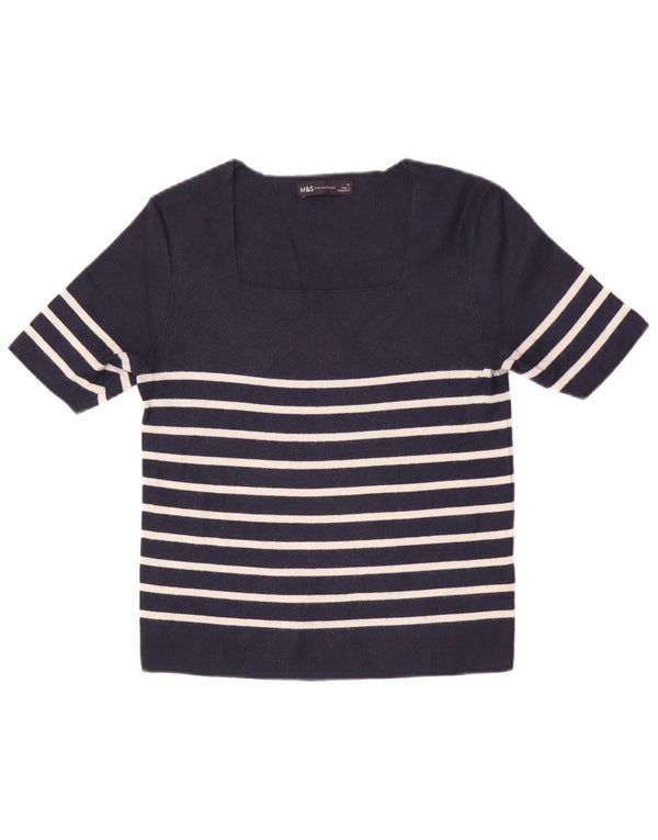 Top curto feminino Marks & Spencer UK 12 viscose listrada azul marinho médio