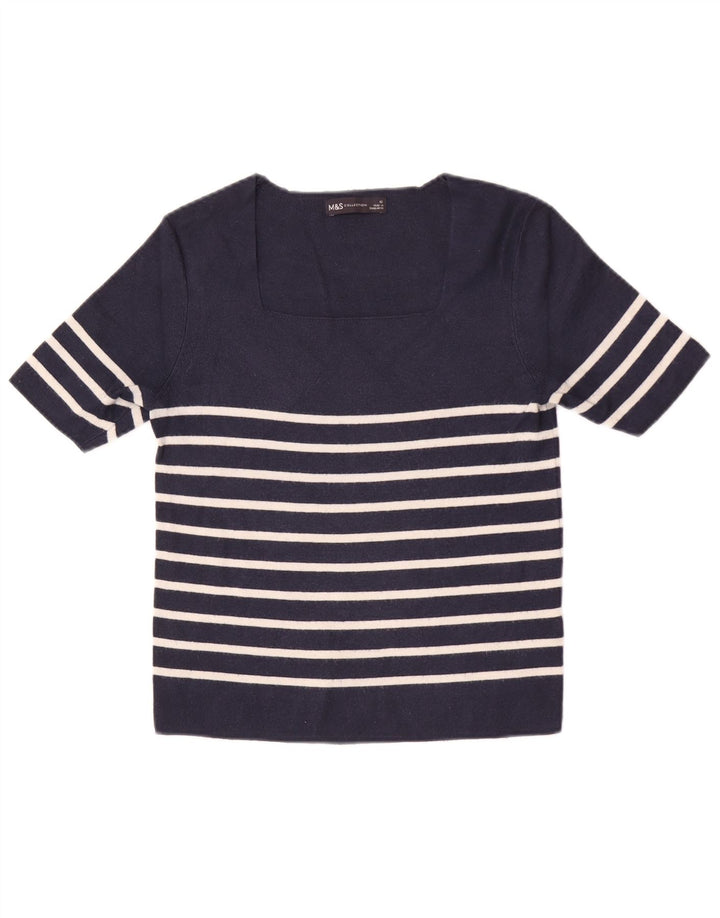 Top curto feminino Marks & Spencer UK 12 viscose listrada azul marinho médio