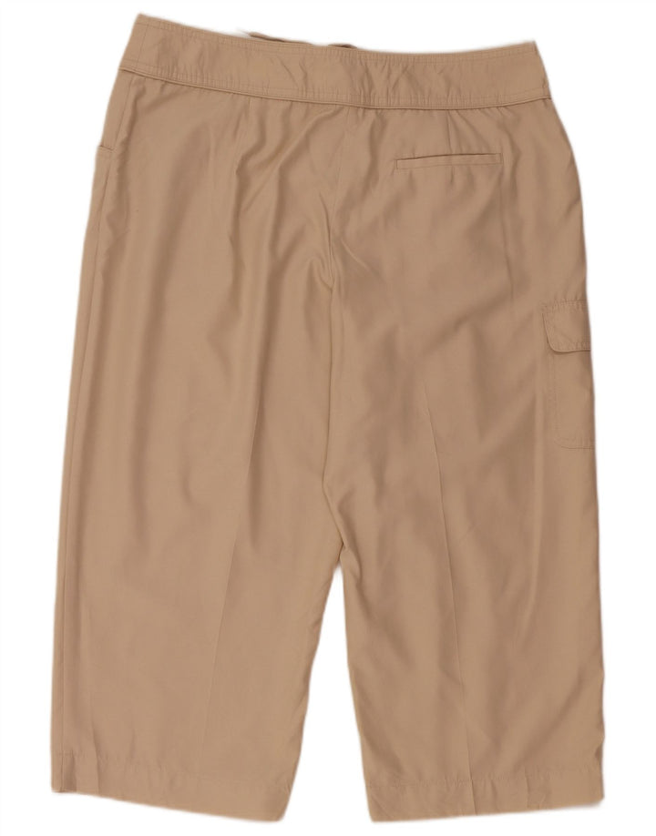 Calça cargo capri feminina Izod EUA 12 grande W34 L21 poliéster bege