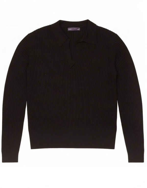Suéter feminino Marks & Spencer com gola polo e viscose preta média Reino Unido 14