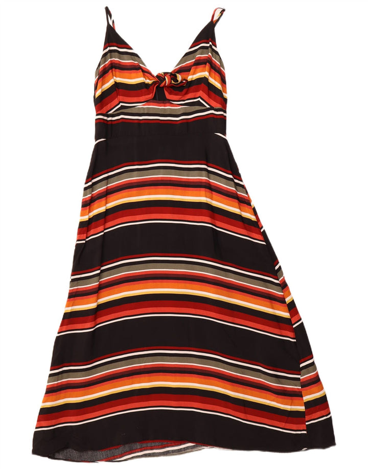 WAREHOUSE Vestido feminino com amarração frontal Reino Unido 10 viscose listrada preta pequena