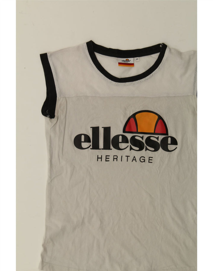 ELLESSE Womens Heritage Graphic Vest Top UK 6 XS White Cotton Vintage Ellesse and Second-Hand Ellesse from Messina Hembry 