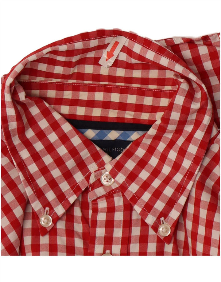 Camisa masculina Tommy Hilfiger média vermelha xadrez algodão