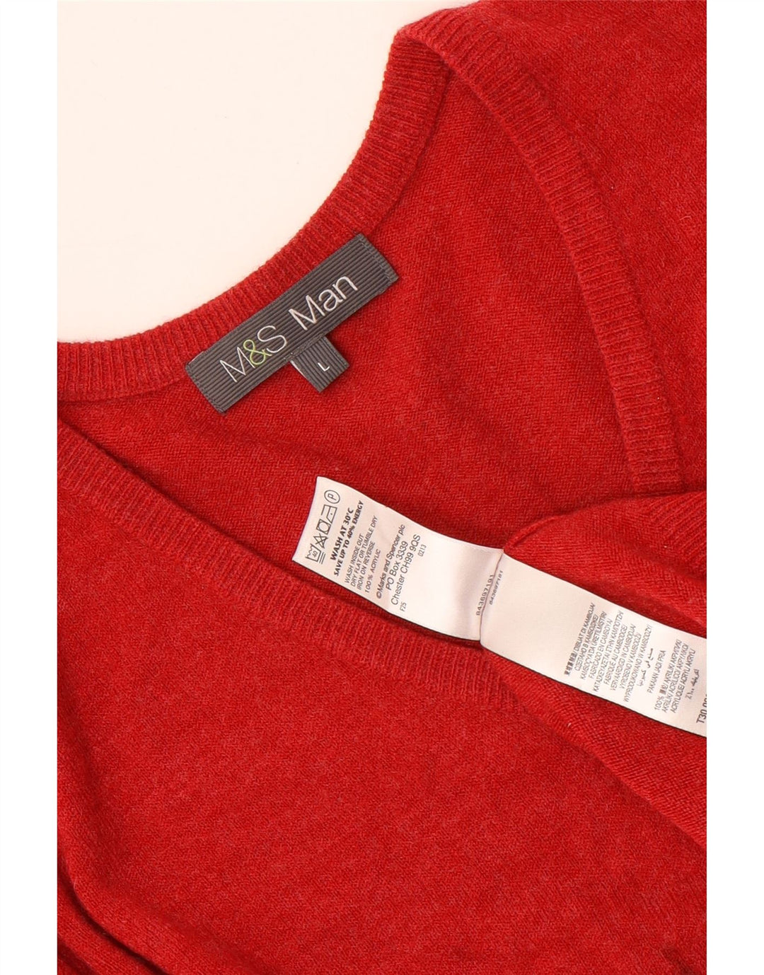 Suéter masculino Marks & Spencer com decote em V grande acrílico vermelho