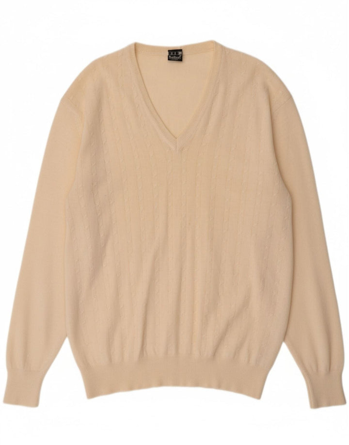 Suéter masculino VINTAGE com decote em V grande off white