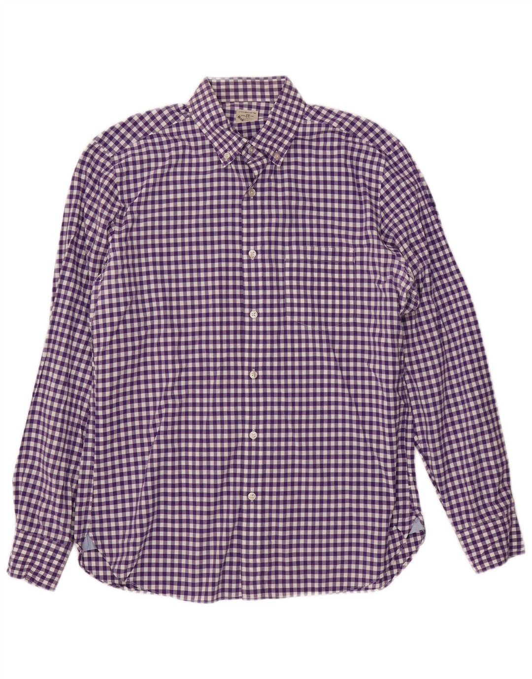 Camisa masculina J. CREW tamanho 15 1/2 algodão guingão roxo médio